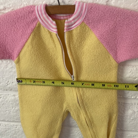 Vintage Infant Pink and Yellow Fleece Baby Onesie - Picture 7 of 10